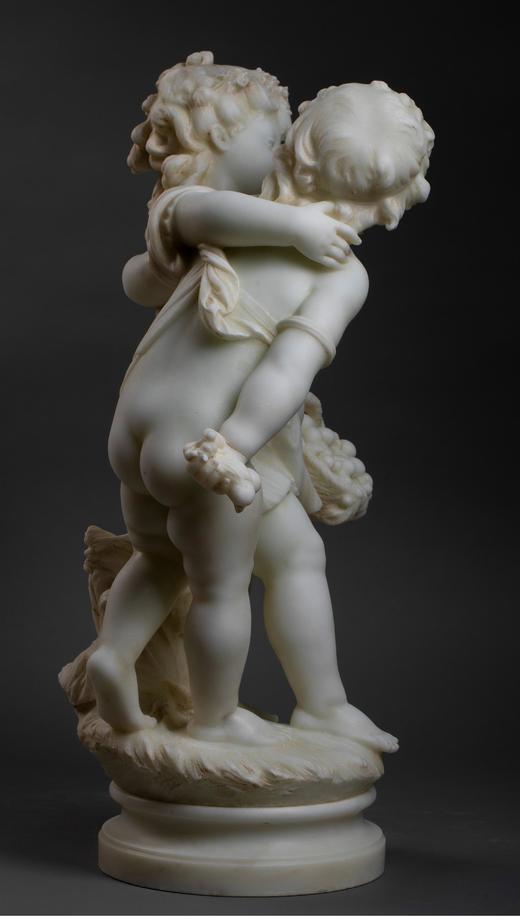 独角鹿西洋古董 19世纪法国出品人物主题大理石雕塑作品《手持果篮的孩童》 商品图3