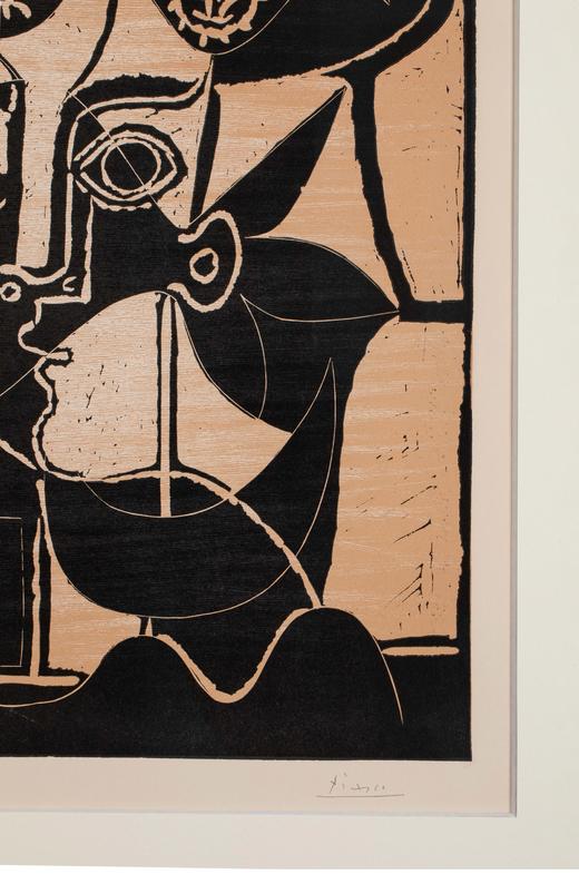 独角鹿西洋古董 1962年西班牙艺术大师签名创作出品限量麻胶版画作品《戴帽子的杰奎琳头像》 商品图3