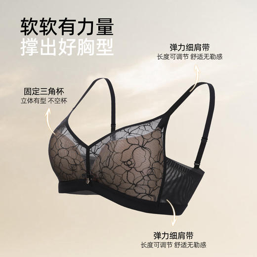 【商场同款】熳洁儿 小胸聚拢法式三角杯文胸提花中厚杯AB通杯24201535 商品图2