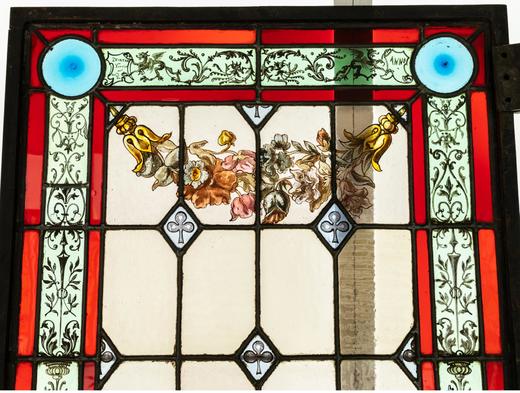 独角鹿西洋古董 1886年法国玻璃艺术大师C. Pizzagalli签名创作出品四季天使主题彩绘玻璃花窗一组 商品图4