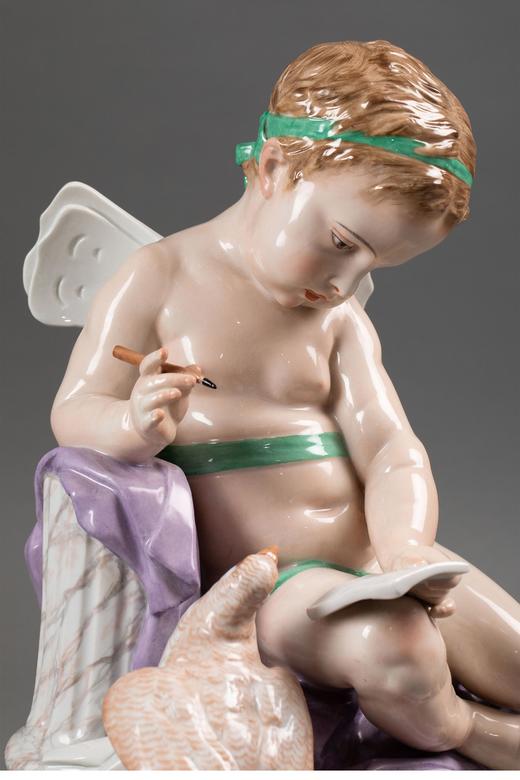 独角鹿西洋古董 19世纪法国著名瓷器工坊Locré出品爱神小天使主题描金彩绘瓷偶一对 商品图4