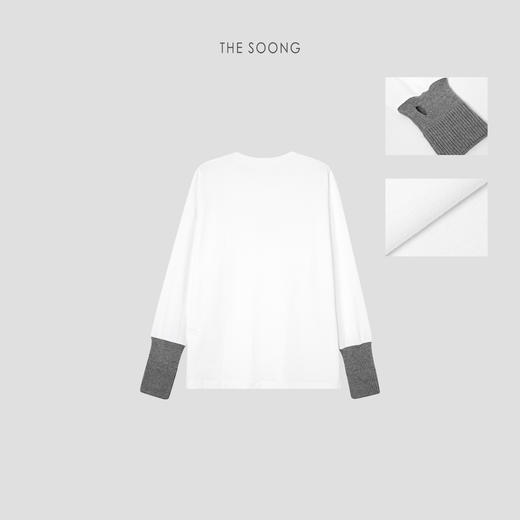 THESOONG|“毛线袖打底衫”圆领长袖拼接白色大T恤HWTX7523 商品图2