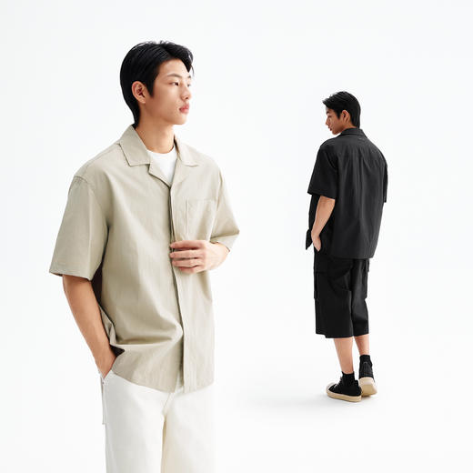 CHINISM赤尘 古巴领休闲短袖衬衫男2025夏季免烫上衣半袖简约衬衣 商品图4