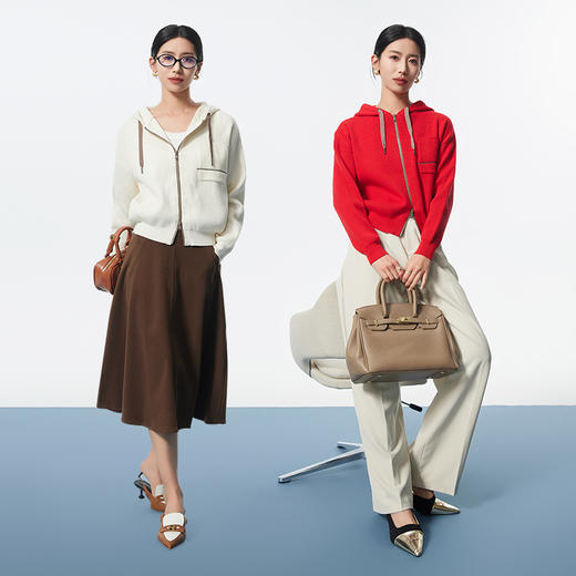 I'd爱帝无龄感山羊绒连帽休闲打底衫百搭针织小外套 商品图1