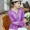 【林栖设计小店】【林栖推荐】薰衣草紫亚麻呼吸透气清爽V领上衣女N1953332 商品缩略图0