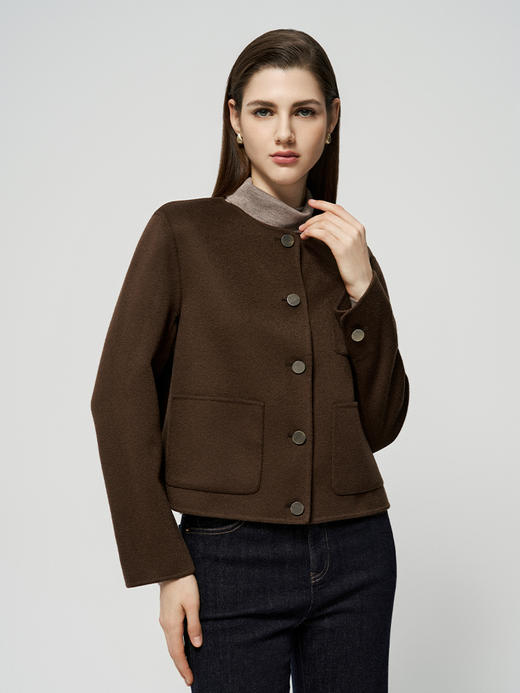 【短款羊绒外套】羊绒世家秋冬新品女士100%山羊绒纯色毛呢小外套 商品图0
