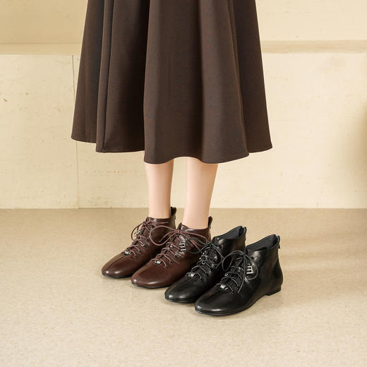 Westory2025年冬季圆头平底休闲踝靴老钱风舒适羊皮短靴W25DS85271 商品图6