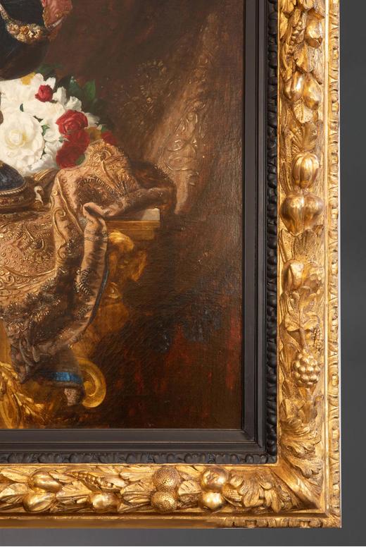 独角鹿西洋古董 1882年代法国画家Blaise Desgoffe签名创作静物主题油画作品《卢浮宫的青金石宝船》 商品图2