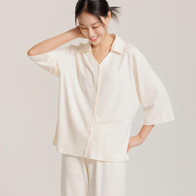 weyo秋冬女七分袖舒感棉垂感柔顺翻领开衫家居服套装50702