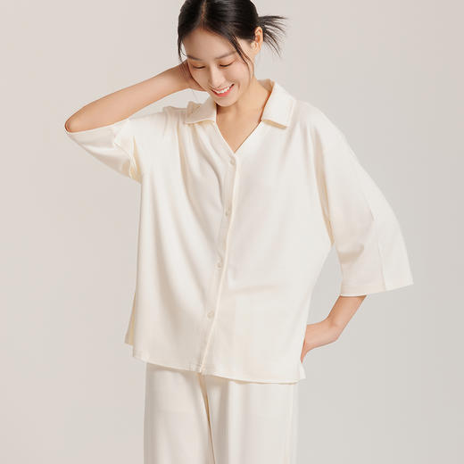 weyo秋冬女七分袖舒感棉垂感柔顺翻领开衫家居服套装50702 商品图0