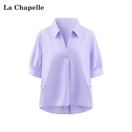 天猫同步【丝滑/垂坠】拉夏贝尔/La Chapelle简约通勤高级感新款百搭宽松上衣女后背纽扣短袖衬衫 商品图1
