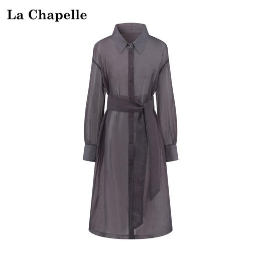 会员福利【天丝+亚麻】拉夏贝尔/La Chapelle松弛感绑带收腰防晒长袖衬衫中长款 商品图0