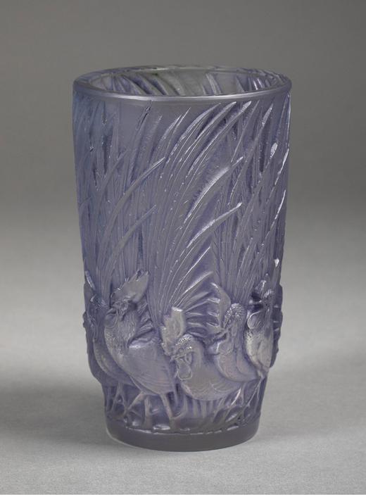 独角鹿西洋古董 1928年法国水晶工坊莱俪LALIQUE设计出品「Coqs et Plumes 公鸡与羽毛」主题欧泊水晶花瓶 商品图2