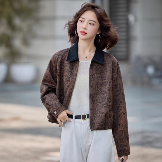 覆古豹纹风翻领短外套，洋气时髦显瘦设计感夹克上衣HR-YLFS9071 商品图3