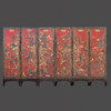 独角鹿西洋古董 19世纪中国出品山水亭台主题描金装饰红漆地款彩双面六曲屏风 商品缩略图0