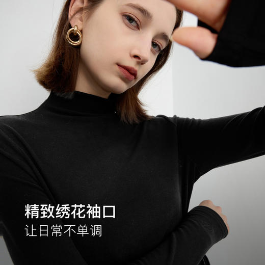 三彩2025秋季新款半高领T恤磨毛套头打底衫上衣修身长袖休闲Z 商品图3