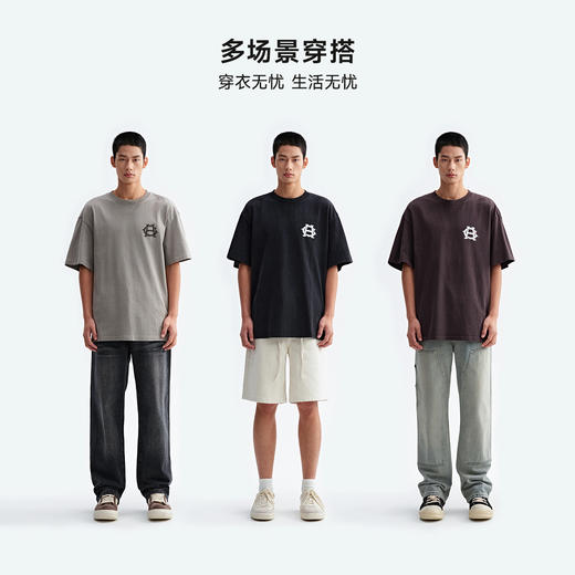 CHINISM赤尘 纯棉短袖t恤男夏季新款重磅水洗复古半袖男士上衣 商品图4