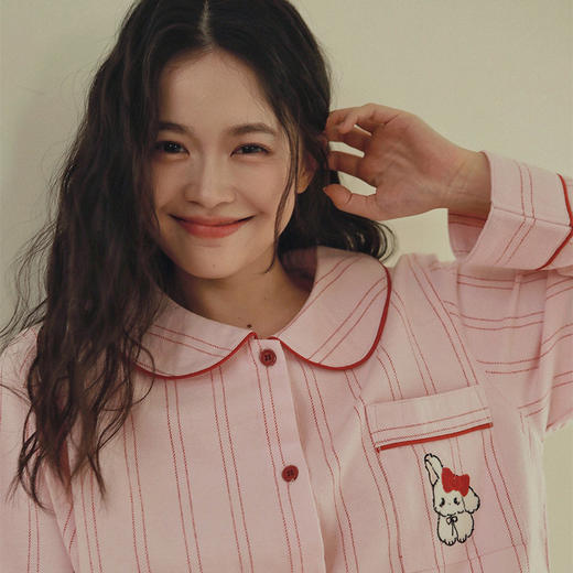 2025秋新款！纯棉磨毛条纹可爱长耳兔卡通宽松家居服 全棉睡衣套装冬季女士 商品图0