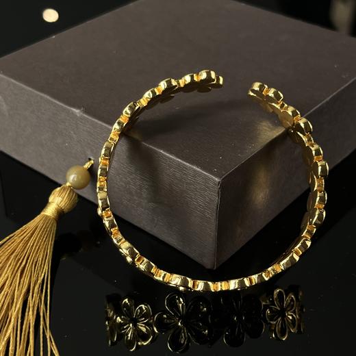 古&法金V金镀真金溜金工艺金色复古花朵手镯 商品图10