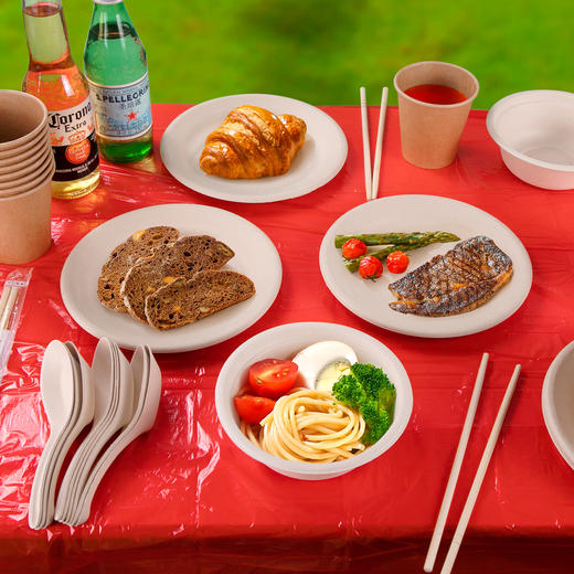 喇叭花纸浆一次性餐具套装杯盘碗筷手套露营聚餐野餐烧烤10人份 商品图2