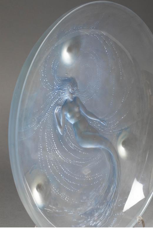 独角鹿西洋古董 1920年法国水晶工坊莱俪LALIQUE设计出品「Sirene 美人鱼」主题欧泊水晶三足盘 商品图2