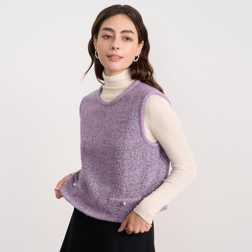 EITIE爱特爱紫色小香风时尚气质无袖上衣叠穿外搭25秋冬新款背心D2513905 商品图1