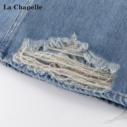 拉夏贝尔/La Chapelle新款高腰显瘦牛仔半身裙女中长款a字后开叉裙子 商品图2