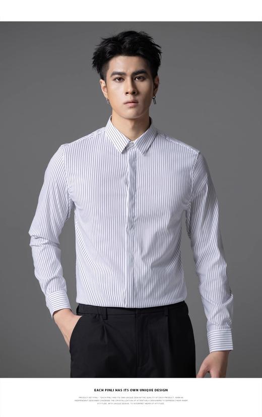 PINLI品立2025秋季新款条纹修身商务衬衫潮牌男内搭休闲长袖衬衣GD253113031 商品图5
