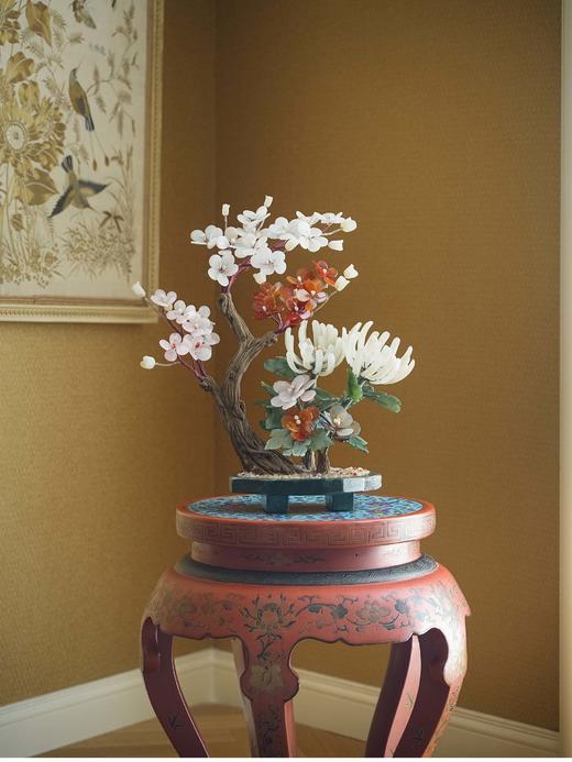 【已售】独角鹿西洋古董 20世纪中国创汇时期出品墨绿玉石矮盆装饰「寿寿满堂」珍宝像生盆景 商品图0