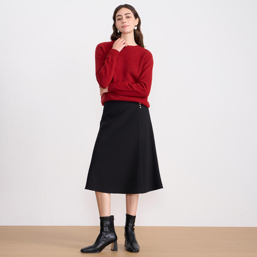 EITIE爱特爱气质优雅通勤纯色不对称百搭A字裙半身裙2025秋冬新款D2506901 商品图3