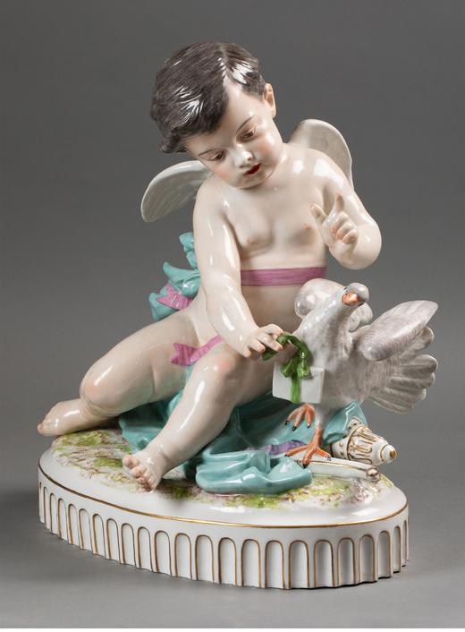 独角鹿西洋古董 19世纪法国著名瓷器工坊Locré出品爱神小天使主题描金彩绘瓷偶一对 商品图5
