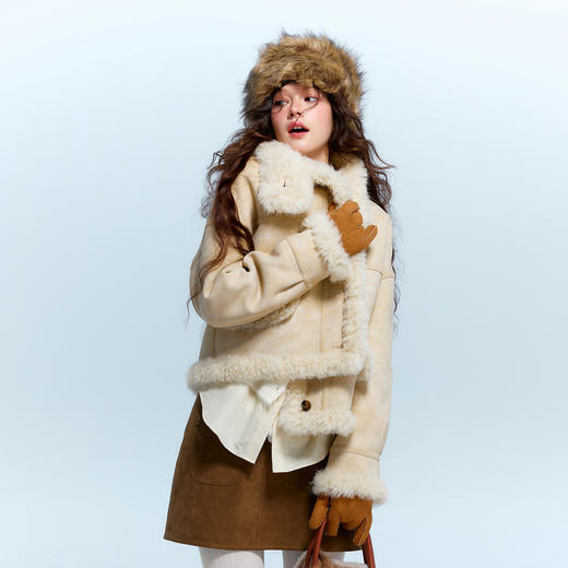 三彩独醒2025冬季新款环保皮草立领毛毛外套短款宽松甜酷F 商品图3