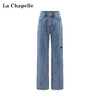 天猫同步【ykk拉链+高质感】拉夏贝尔/La Chapelle高腰显瘦秋季新款一粒扣侧边破洞牛仔裤 商品缩略图0
