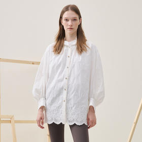 谜底大廓形衬衣长袖2025冬新品重工刺绣蕾丝花边衬衫女254MC1700