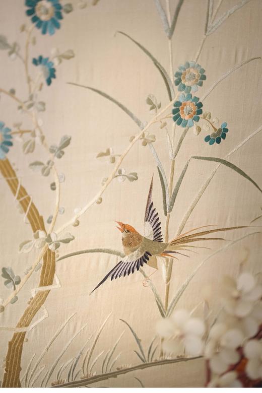 【已售】独角鹿西洋古董 1900年代中国出品「锦上添花」传统东方花鸟主题粤绣挂屏 商品图4