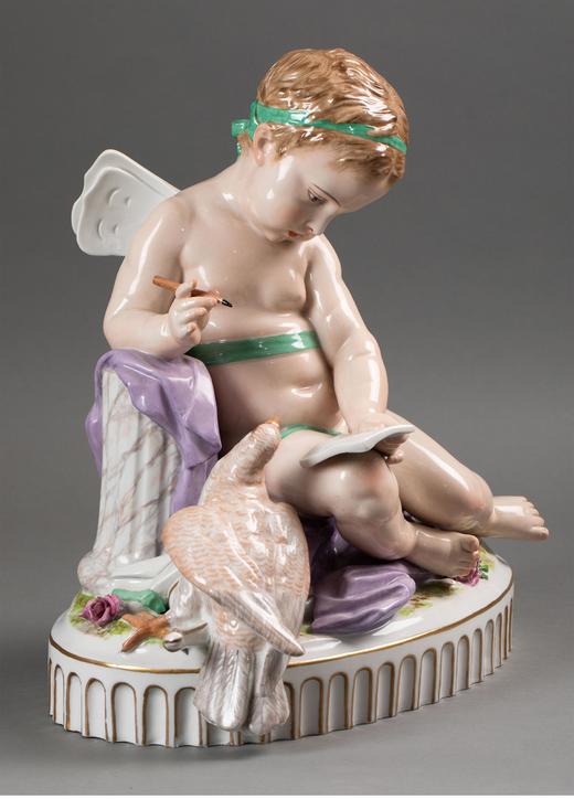 独角鹿西洋古董 19世纪法国著名瓷器工坊Locré出品爱神小天使主题描金彩绘瓷偶一对 商品图1