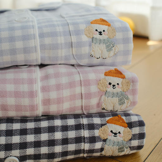 2025秋新款！情侣款无印风全棉磨毛情侣家居服格子套装 法兰绒长袖女士春秋冬季男士睡衣 商品图4