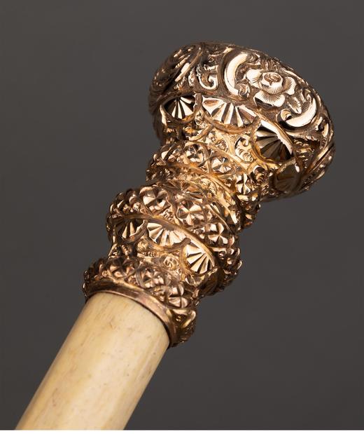 独角鹿西洋古董 1903年美国出品古典卷叶主题铜鎏金精雕杖柄装饰天然材质杖身定制赠礼款古董手杖 商品图2