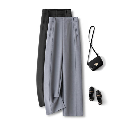 「自」全新升级【铂金会员146/天猫199/差价53】(91834)洛诗琳高级灰西装阔腿裤2025年秋季新款高腰显瘦垂感直筒裤 商品图0