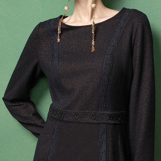 【林栖设计小店】金风玉露系列金葱羊毛连衣裙手工钉珠2025秋季新款长裙女1953063 商品图3