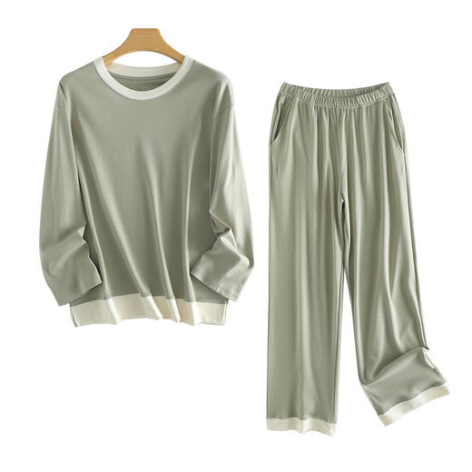 weyo秋季新款女舒感棉宽松舒适睡衣撞色圆领长袖家居服套装50703 商品图4