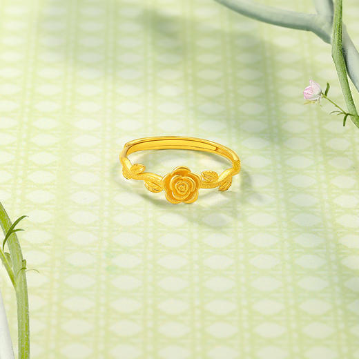 周六福5G黄金活口戒指女计价足金告白玫瑰手饰安妮的花园系列礼物 商品图2