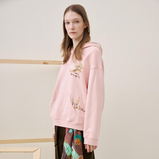 谜底连帽卫衣长袖2025冬季新品棉质粉色绣花宽松百搭女254MV1608 商品图1