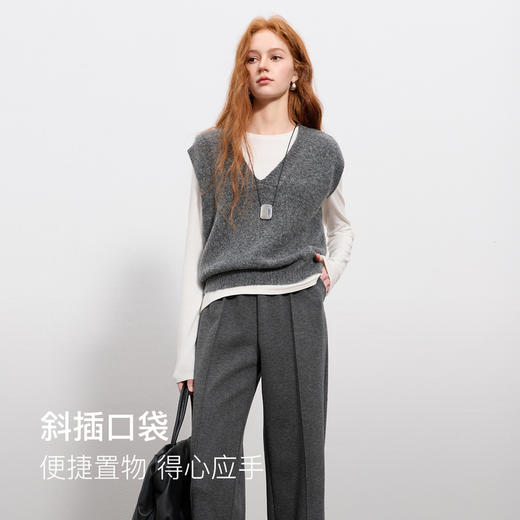 三彩2025冬季新款休闲裤松紧腰宽松直筒裤长裤简约M 商品图3