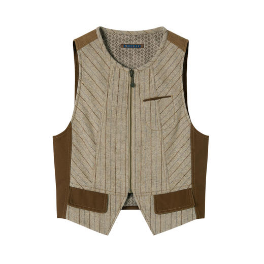 谜底复古马甲2025冬季新品斜纹拼接短款显高修身马夹女254MM1687 商品图4