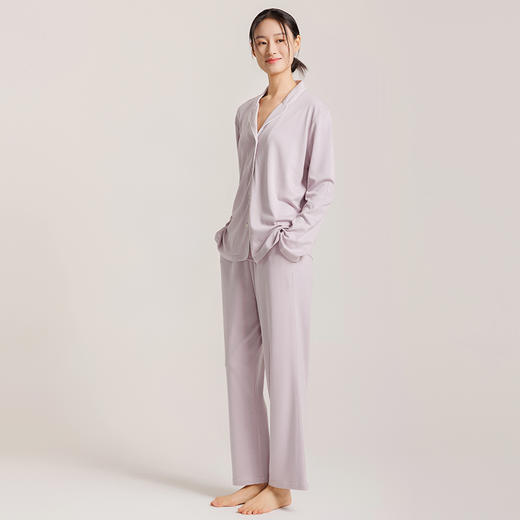 weyo秋季新品女士舒感棉西服领廓形开衫舒适家居服套装睡衣50701 商品图1