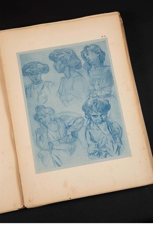 独角鹿西洋古董 1902年法国巴黎中心美术书局出版新艺术大师穆夏创作原版彩色版画图集《装饰文档 Documents décoratifs》 商品图7