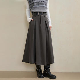 西遇格雷系百褶半身裙女秋季新款气质通勤高腰显瘦A字中长裙H0055236