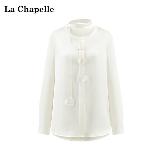 会员福利【飘带衬衫+垂坠顺滑】拉夏贝尔/La Chapelle法式垂感缎面立体花朵飘带设计感长袖衬衫 商品图1