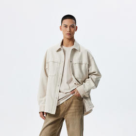 CHINISM赤尘 羊毛呢衬衫外套男秋季新款休闲男士翻领长袖灰色衬衣